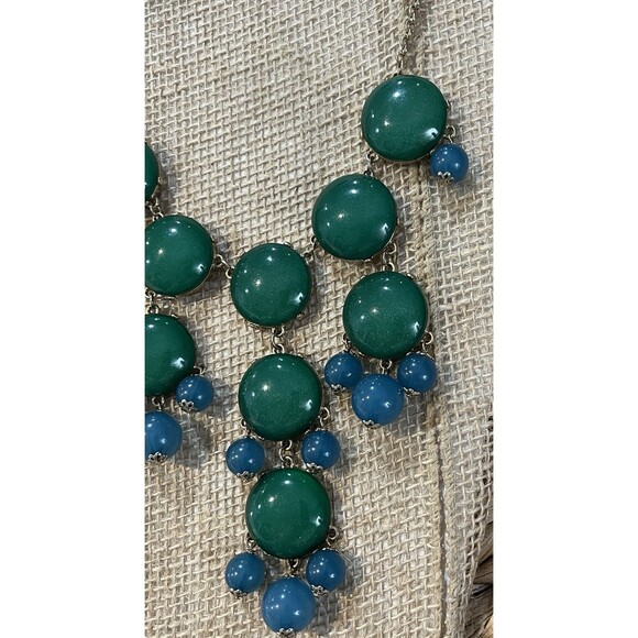 Gold Tone Teal & Turquoise Colored Bubble Bead Bib 25” Necklace Statement - Picture 2 of 8